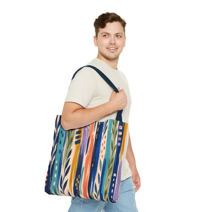 Colorful Abstract Botanical Stripe Tote Bag