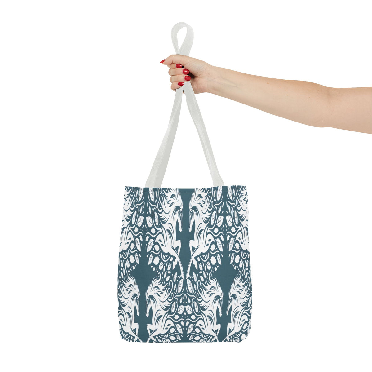 Abstract Teal Symmetry Tote Bag — All-Over-Print Artistic Pattern