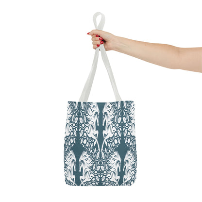 Abstract Teal Symmetry Tote Bag — All-Over-Print Artistic Pattern