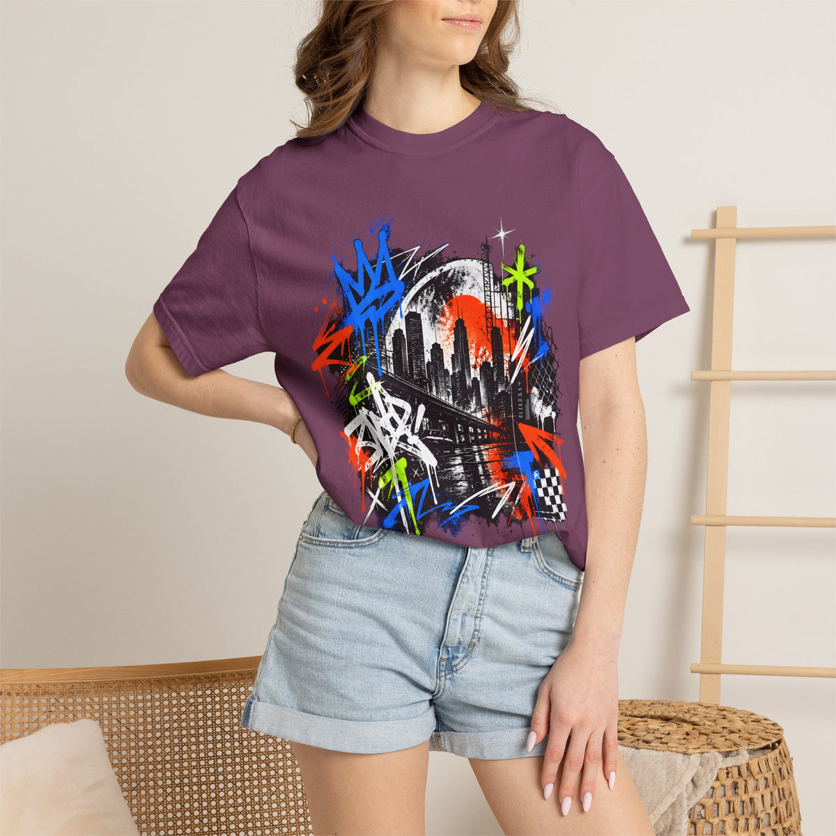 Urban Neon Graffiti Cityscape Streetwear T-Shirt