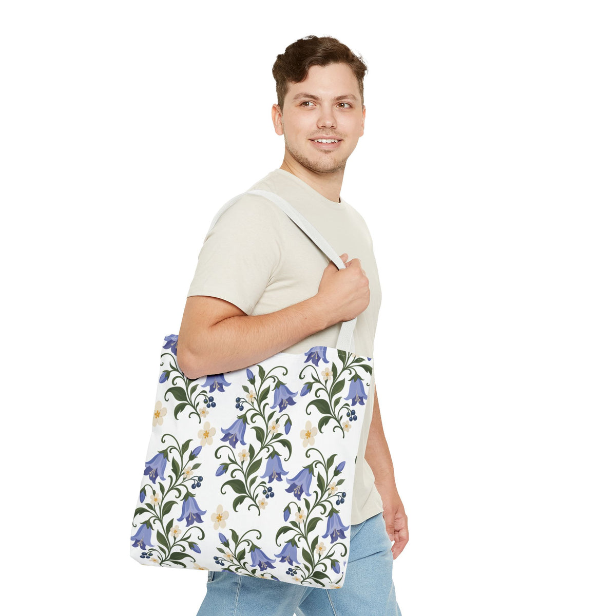 Bluebell Floral Tote Bag – All-Over Print Reusable Canvas Tote
