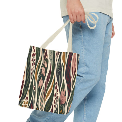 Botanical Wave Tote Bag — Earthy Floral Pattern All-Over Print