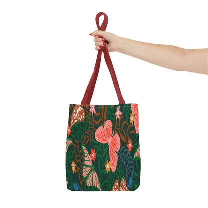 Floral Butterfly Tote Bag — Pink Butterflies on Green Botanical Print
