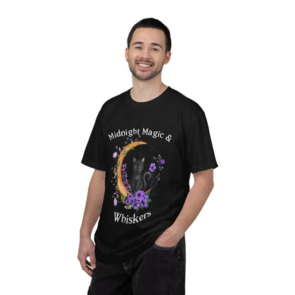 Mystical Black Cat & Crescent Moon Floral T-Shirt | Witchy Cat Tee