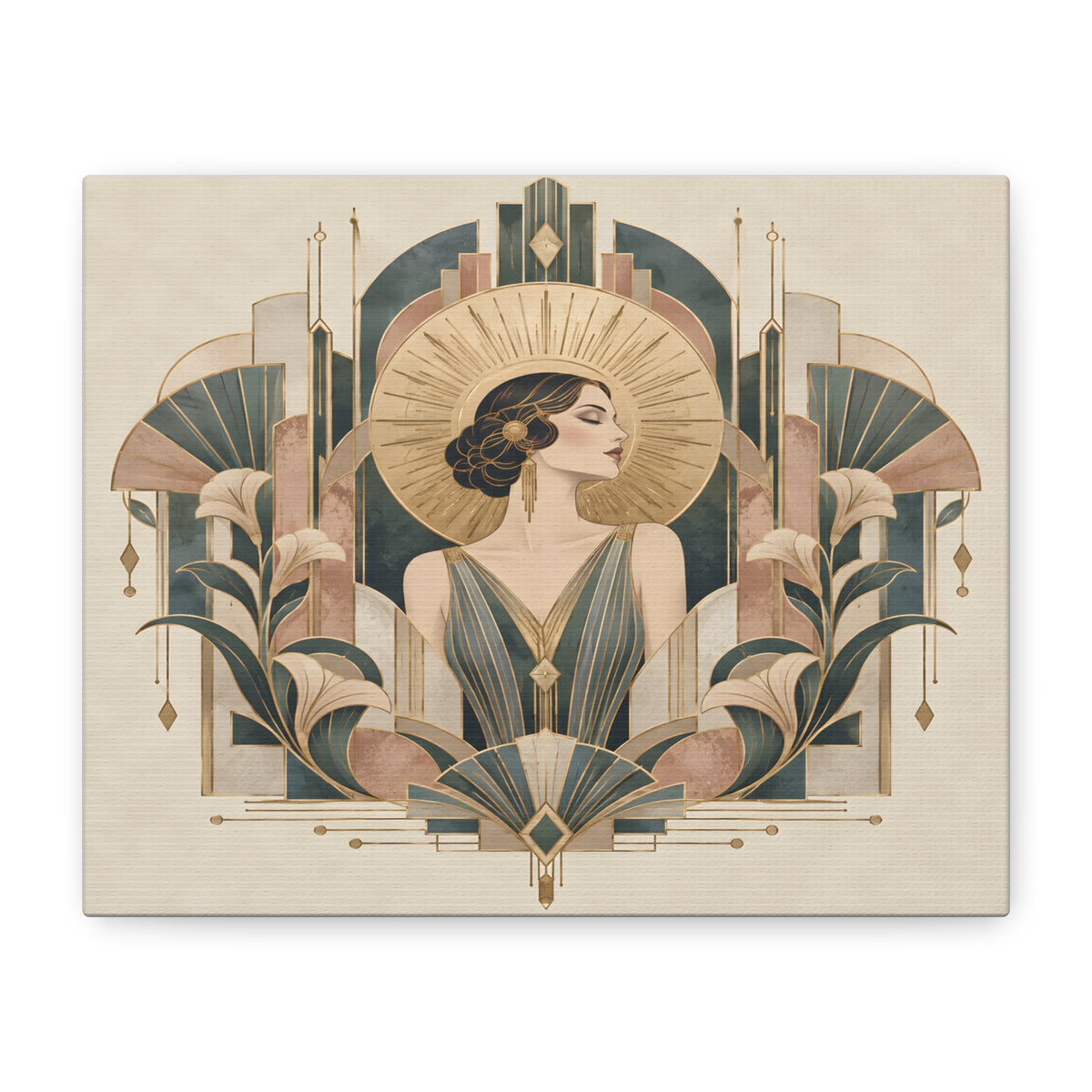 Golden Muse Art Deco Woman Wall Art | Teal & Gold Vintage Glamour Print
