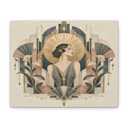 Golden Muse Art Deco Woman Wall Art | Teal & Gold Vintage Glamour Print