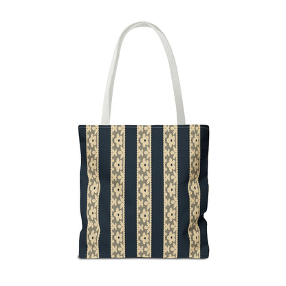 Lace Floral Yellow Black Stripe Tote Bag
