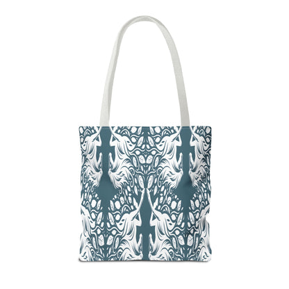 Abstract Teal Symmetry Tote Bag — All-Over-Print Artistic Pattern