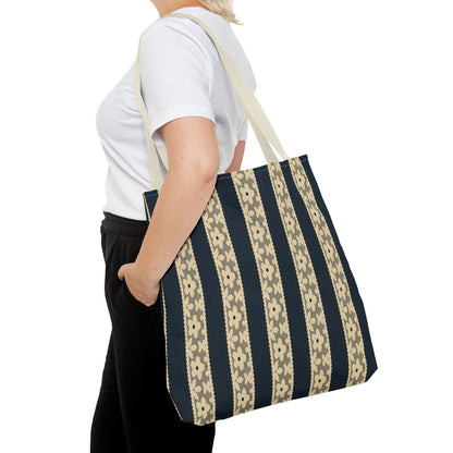 Lace Floral Yellow Black Stripe Tote Bag