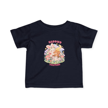 Infant Tee — "Happier Together" Floral Bunny & Bear Baby Shirt
