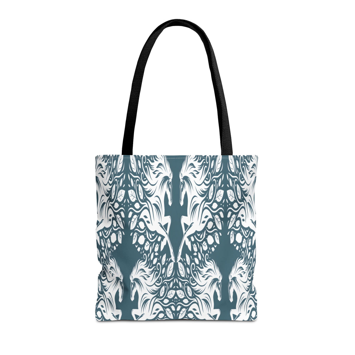 Abstract Teal Symmetry Tote Bag — All-Over-Print Artistic Pattern