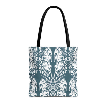 Abstract Teal Symmetry Tote Bag — All-Over-Print Artistic Pattern