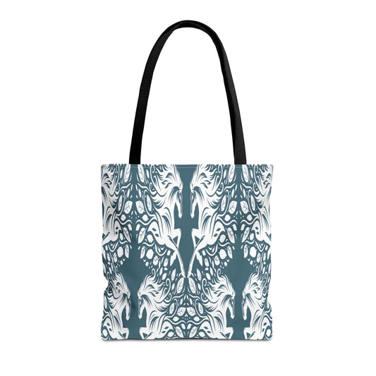 Abstract Teal Symmetry Tote Bag — All-Over-Print Artistic Pattern