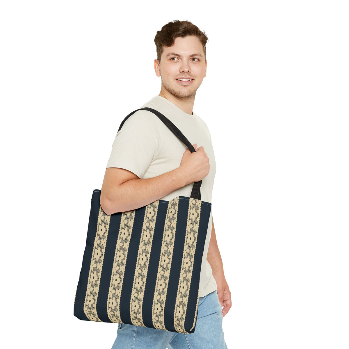 Lace Floral Yellow Black Stripe Tote Bag