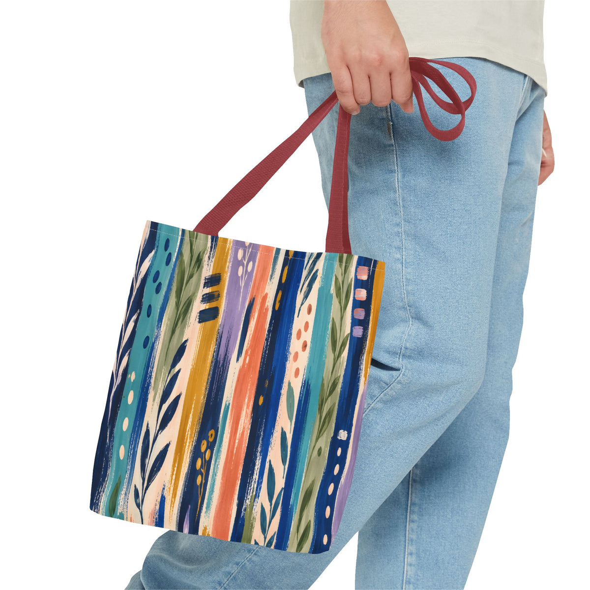Colorful Abstract Botanical Stripe Tote Bag