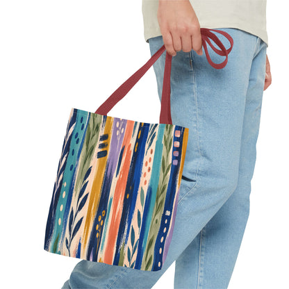 Colorful Abstract Botanical Stripe Tote Bag