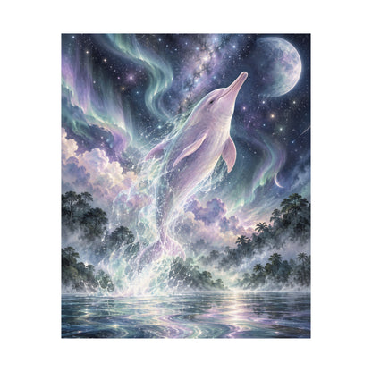Celestial Dolphin’s Aurora Leap – Mystical Watercolor Wall Art