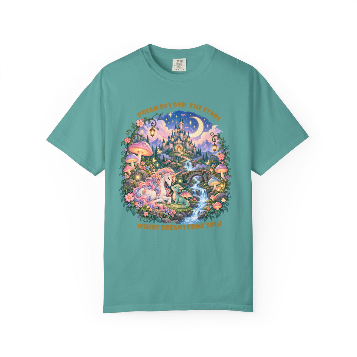 Enchanted Unicorn & Dragon Fairytale T-Shirt – Magical Castle Garden