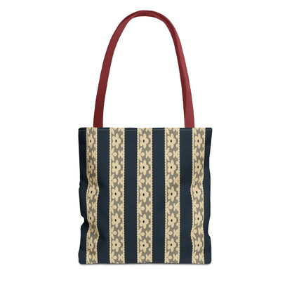 Lace Floral Yellow Black Stripe Tote Bag