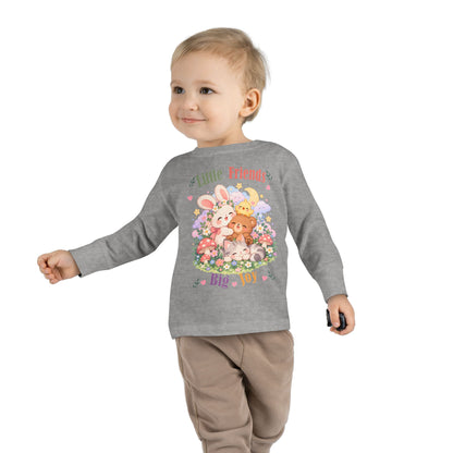 Toddler Long Sleeve Tee — "Little Friends, Big Joy" Cute Animal Floral Shirt for Babies