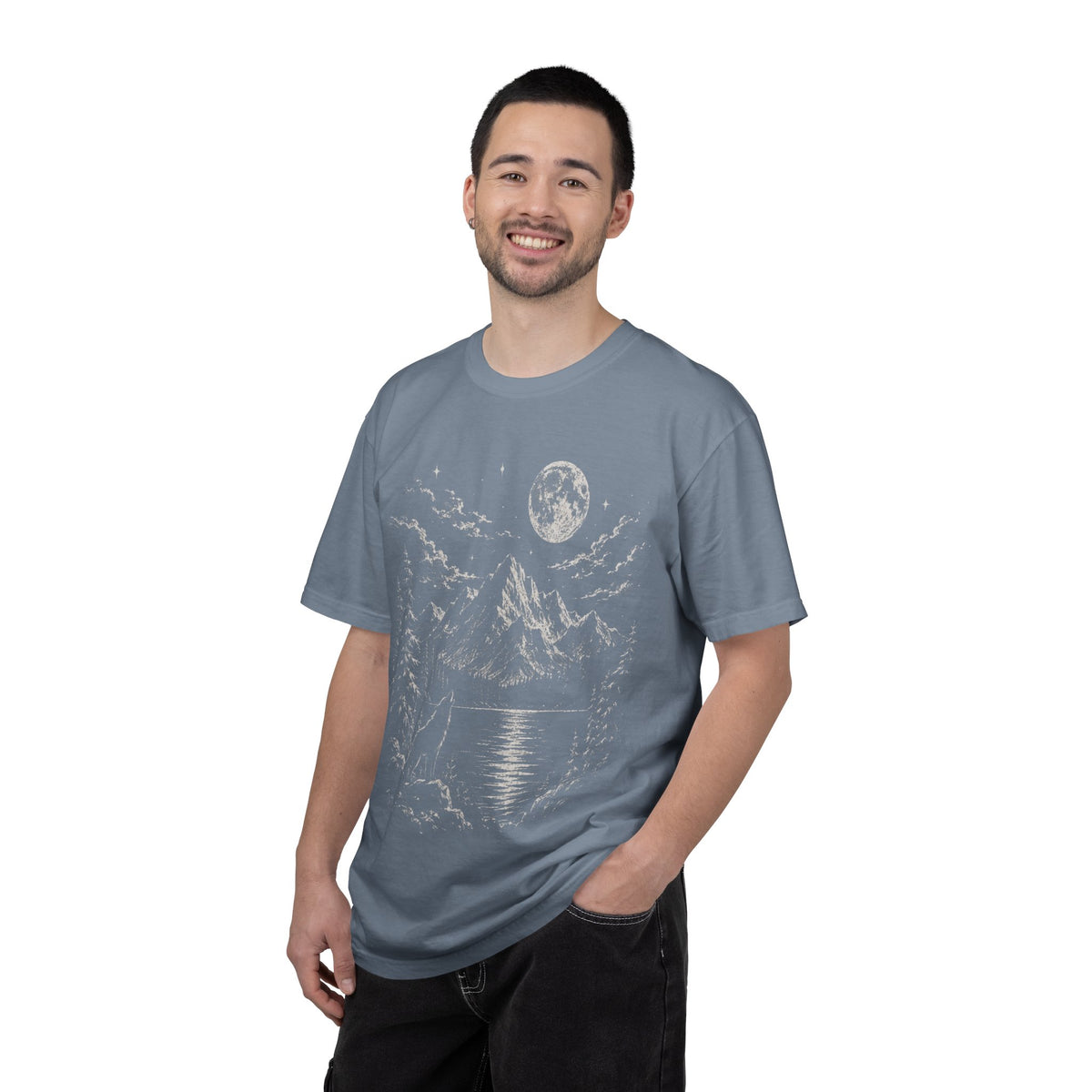 Vintage Wolf Moon T-Shirt – Howling Wolf Mountain & Forest Graphic Tee