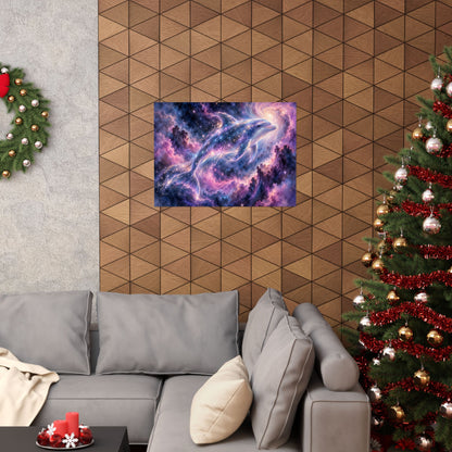 Celestial Dolphin Nebula – Purple Galaxy Watercolor Art Print