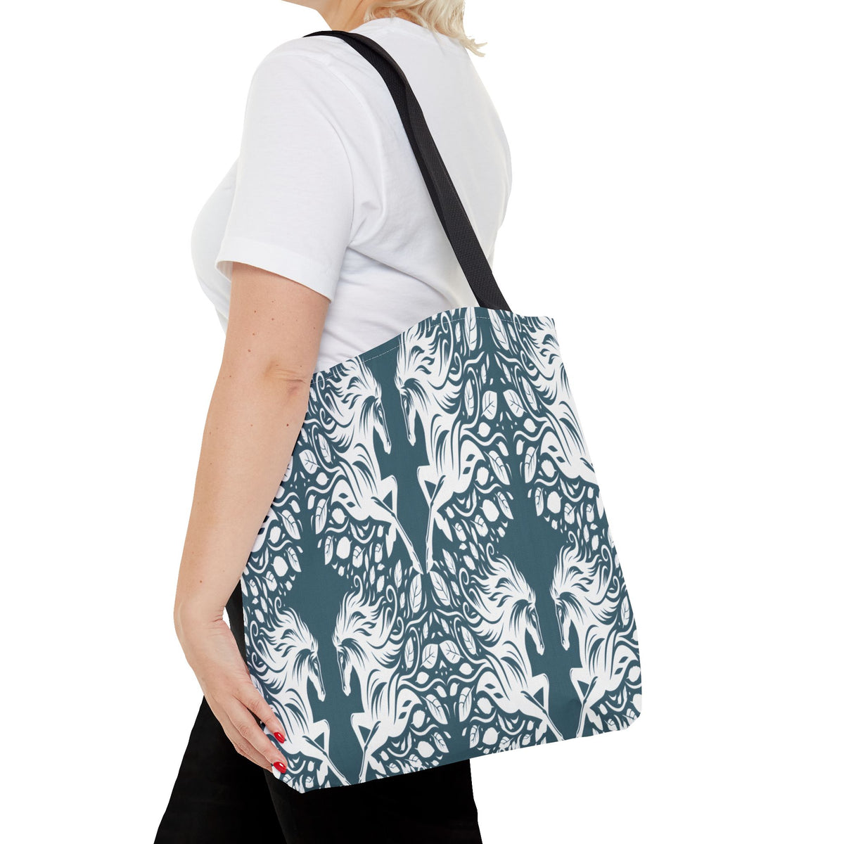 Abstract Teal Symmetry Tote Bag — All-Over-Print Artistic Pattern