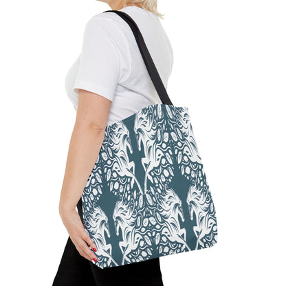 Abstract Teal Symmetry Tote Bag — All-Over-Print Artistic Pattern