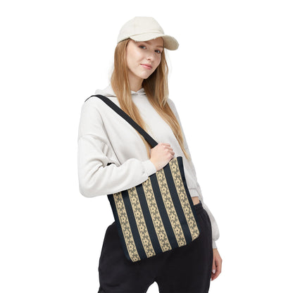 Lace Floral Yellow Black Stripe Tote Bag