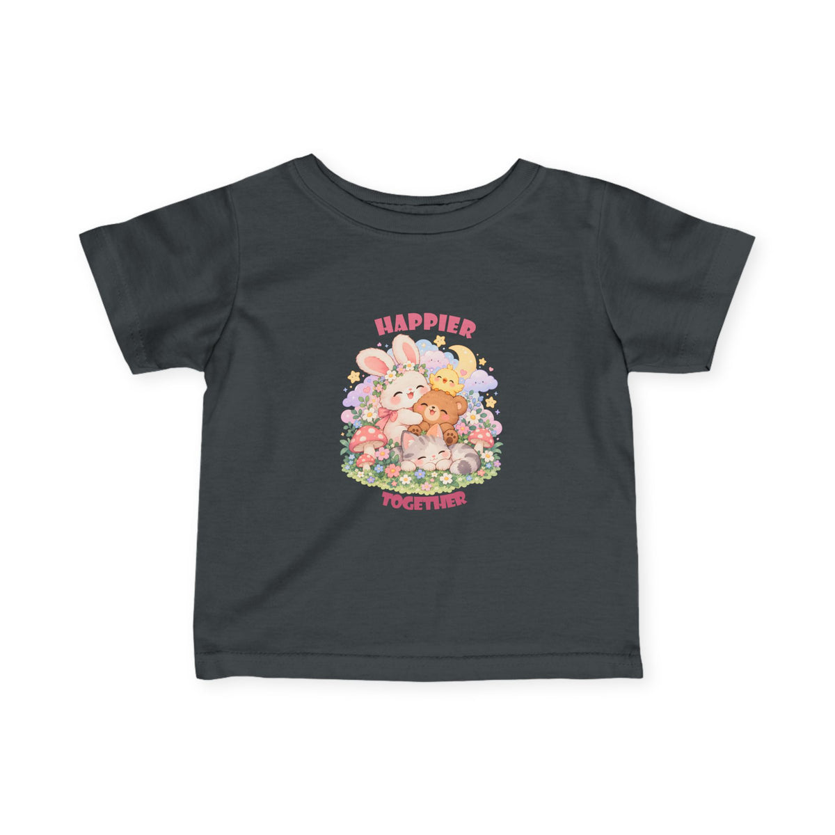 Infant Tee — "Happier Together" Floral Bunny & Bear Baby Shirt