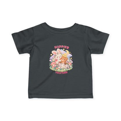 Infant Tee — "Happier Together" Floral Bunny & Bear Baby Shirt