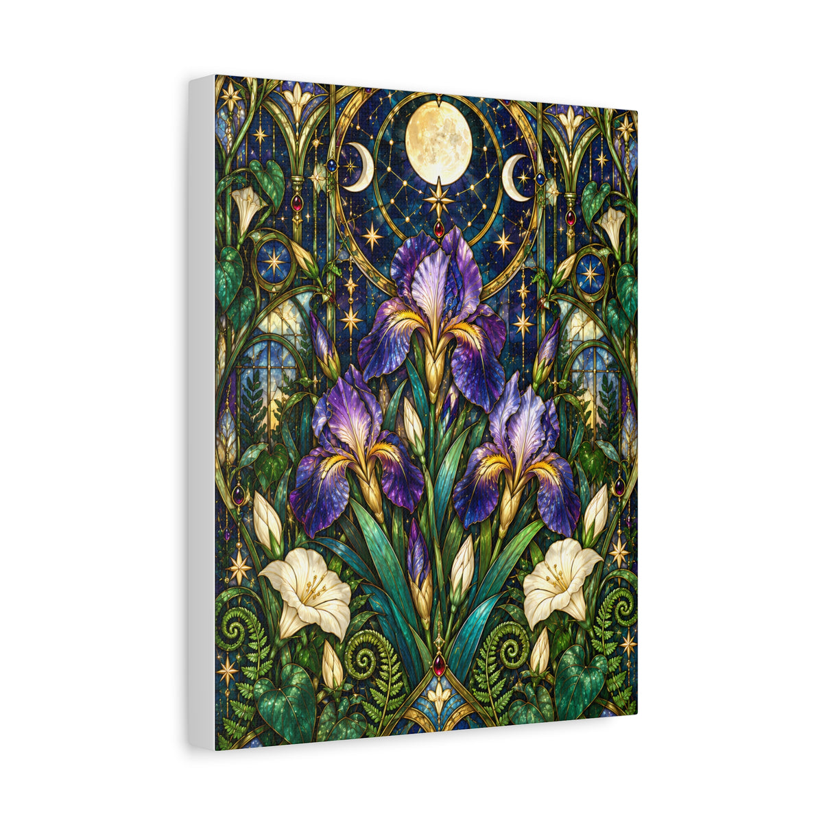 Midnight Iris Floral Cathedral Canvas Wall Art — 5 sizes