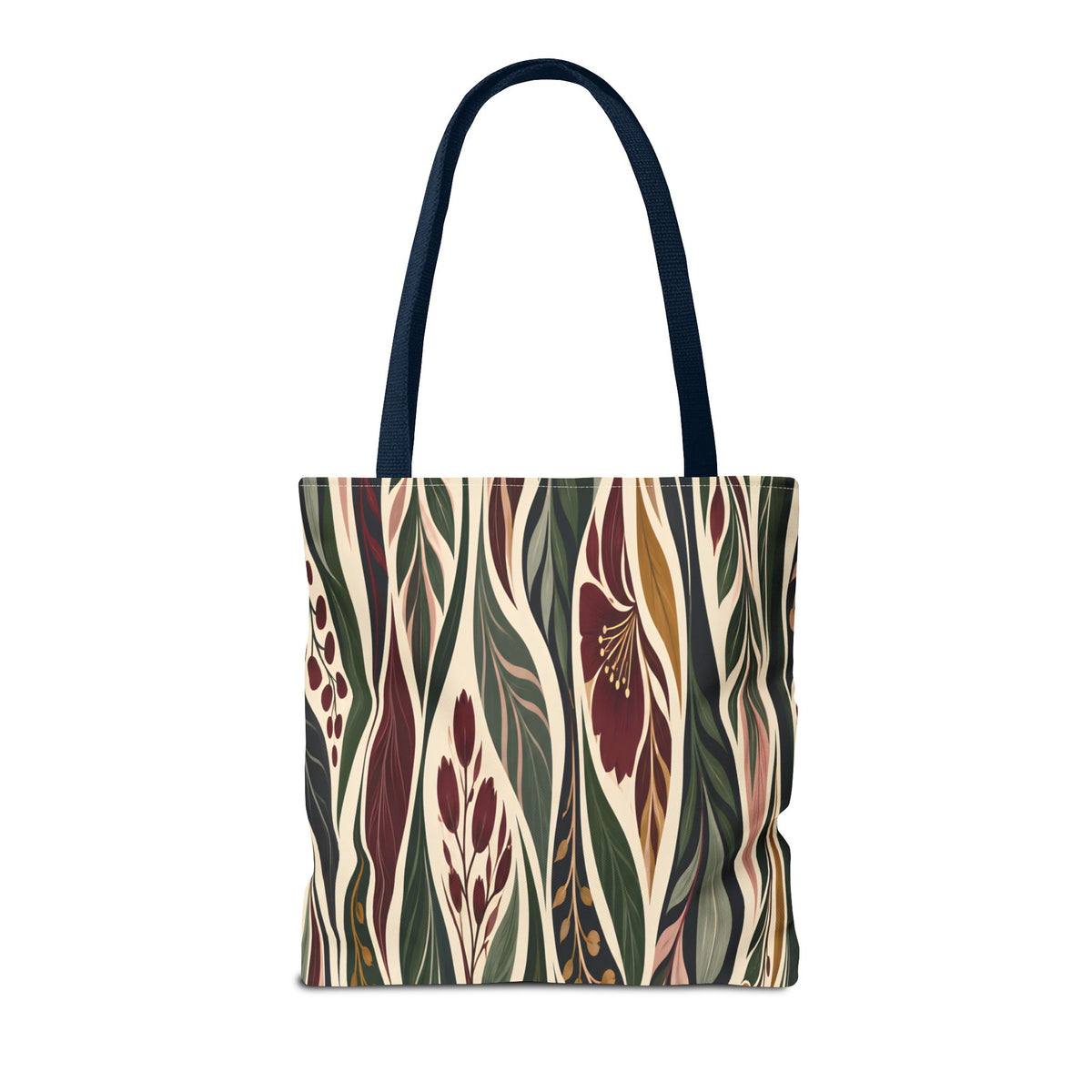 Botanical Wave Tote Bag — Earthy Floral Pattern All-Over Print