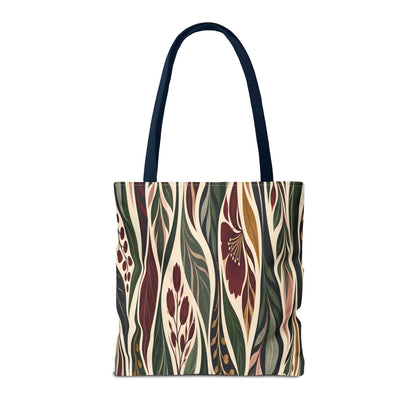 Botanical Wave Tote Bag — Earthy Floral Pattern All-Over Print