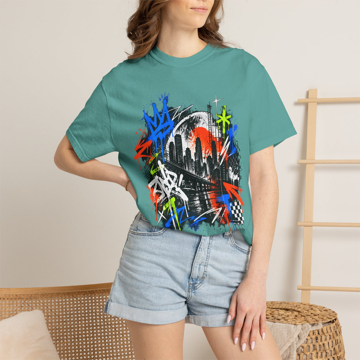 Urban Neon Graffiti Cityscape Streetwear T-Shirt