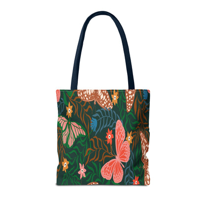 Floral Butterfly Tote Bag — Pink Butterflies on Green Botanical Print