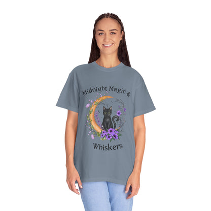 Mystical Black Cat Crescent Moon Floral Graphic Tee – Witchy Cat Lover Shirt