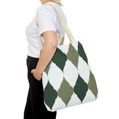 Green Moroccan Tile Pattern Tote Bag — All-Over Print Canvas Shopper