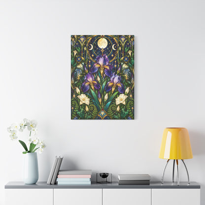Midnight Iris Floral Cathedral Canvas Wall Art — 5 sizes