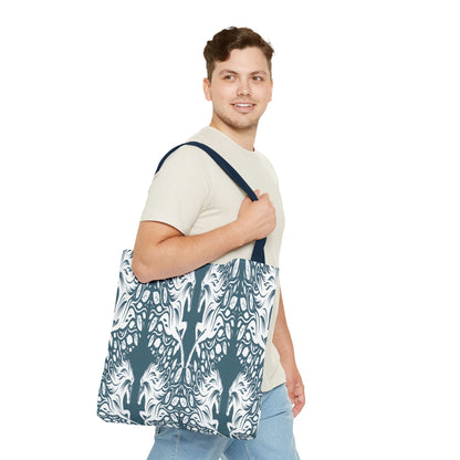 Abstract Teal Symmetry Tote Bag — All-Over-Print Artistic Pattern