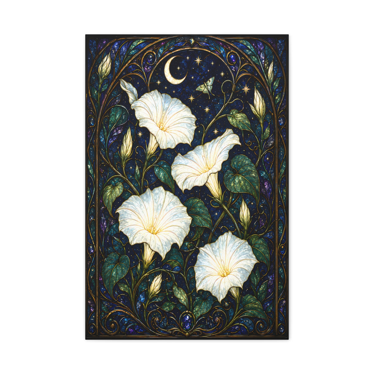Moonlit Morning Glories Matte Canvas Print 20 x 30