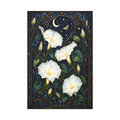 Moonlit Morning Glories Matte Canvas Print 20 x 30