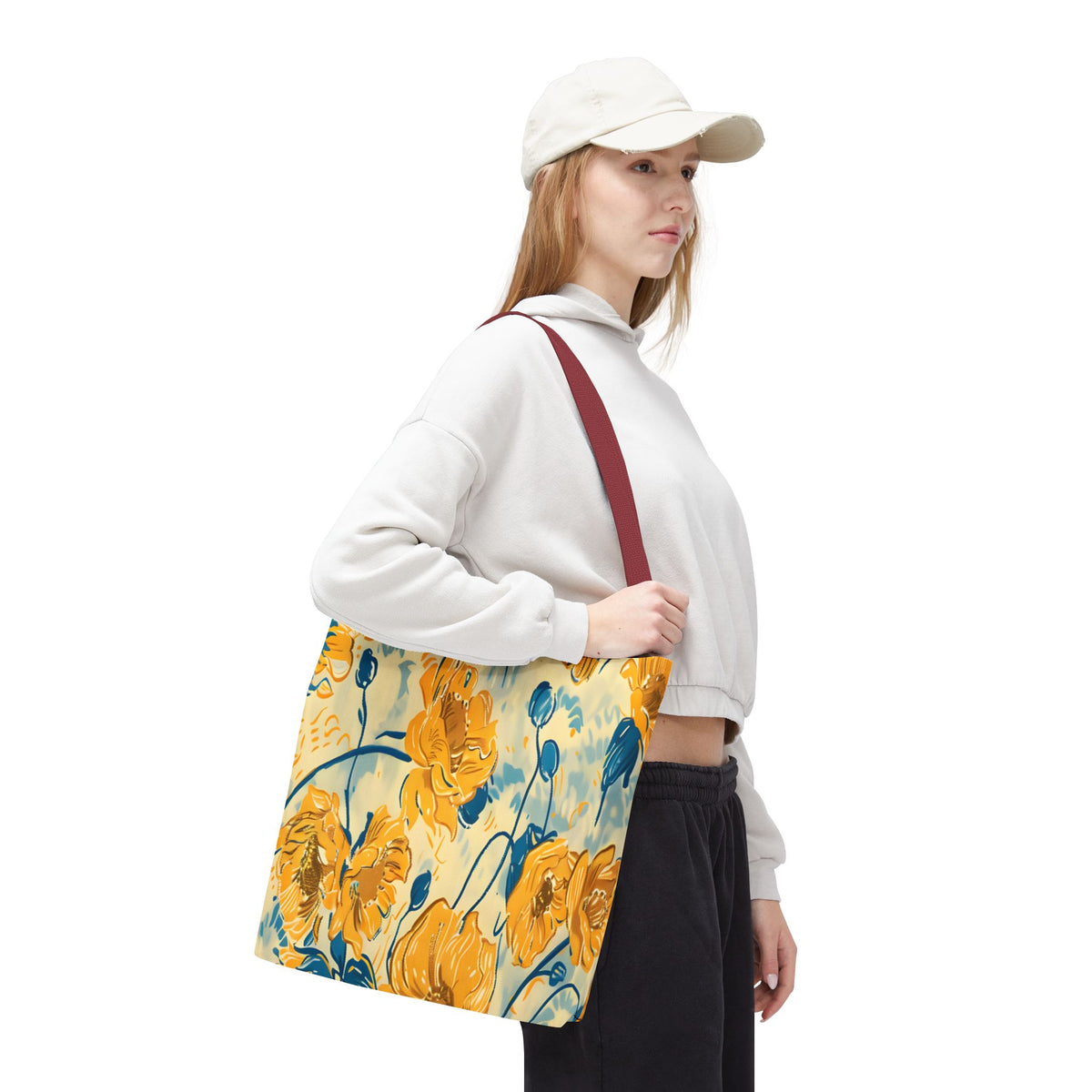 Golden Poppy Meadow Tote Bag – Yellow & Teal Painterly Floral Patter