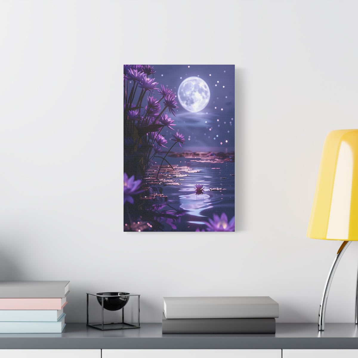 Moonlit Lotus Reverie – Purple Water Lily Moonlight Wall Art