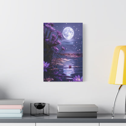 Moonlit Lotus Reverie – Purple Water Lily Moonlight Wall Art