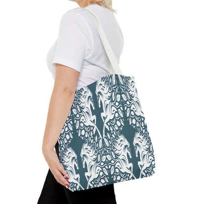 Abstract Teal Symmetry Tote Bag — All-Over-Print Artistic Pattern