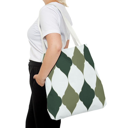 Green Moroccan Tile Pattern Tote Bag — All-Over Print Canvas Shopper