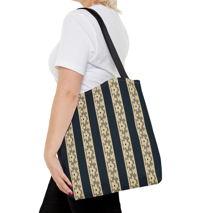 Lace Floral Yellow Black Stripe Tote Bag