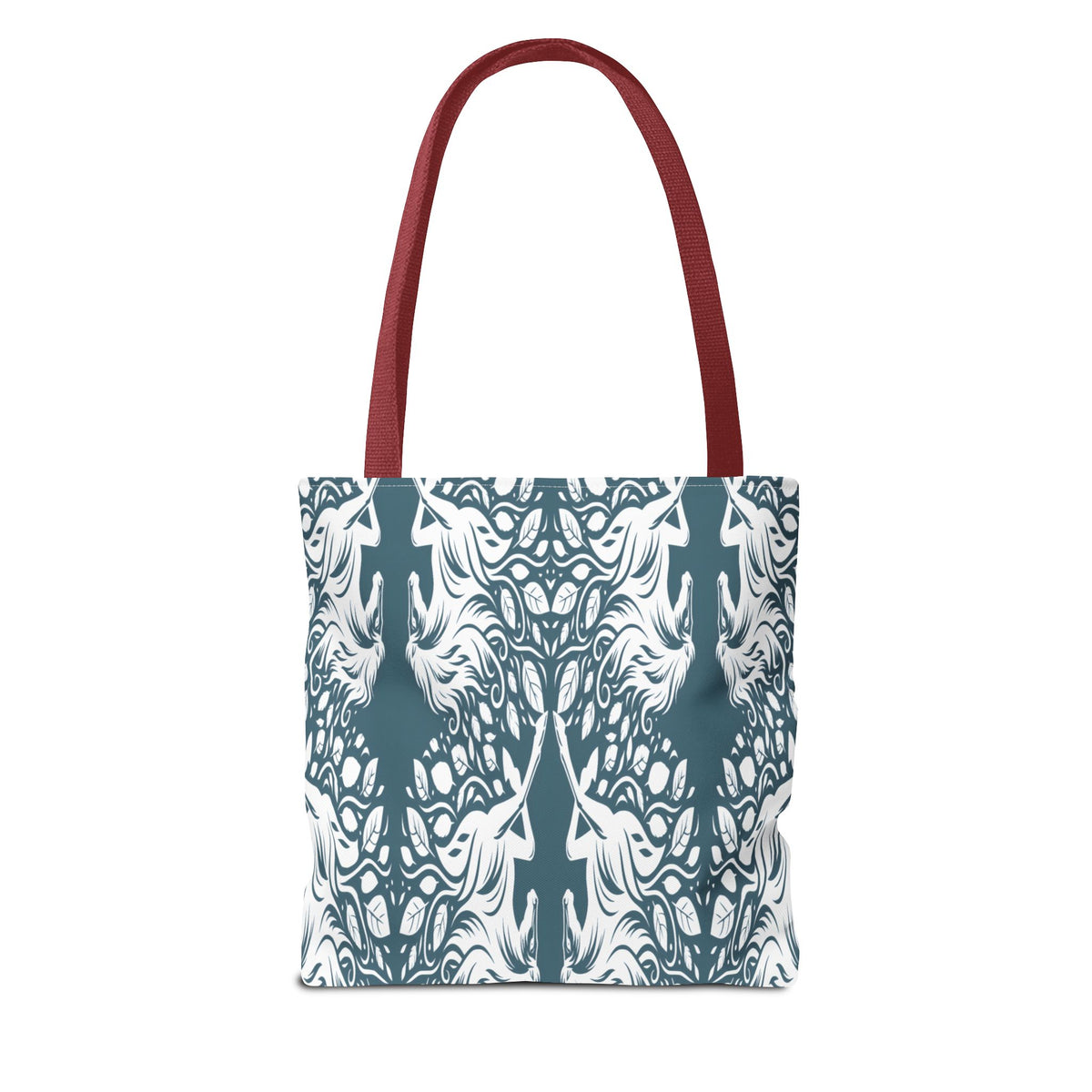 Abstract Teal Symmetry Tote Bag — All-Over-Print Artistic Pattern