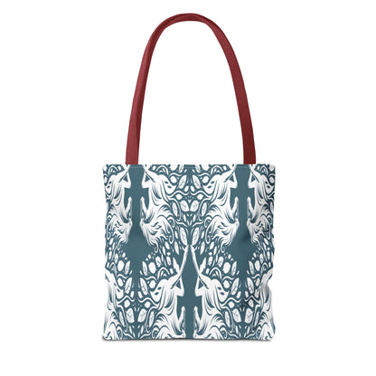 Abstract Teal Symmetry Tote Bag — All-Over-Print Artistic Pattern